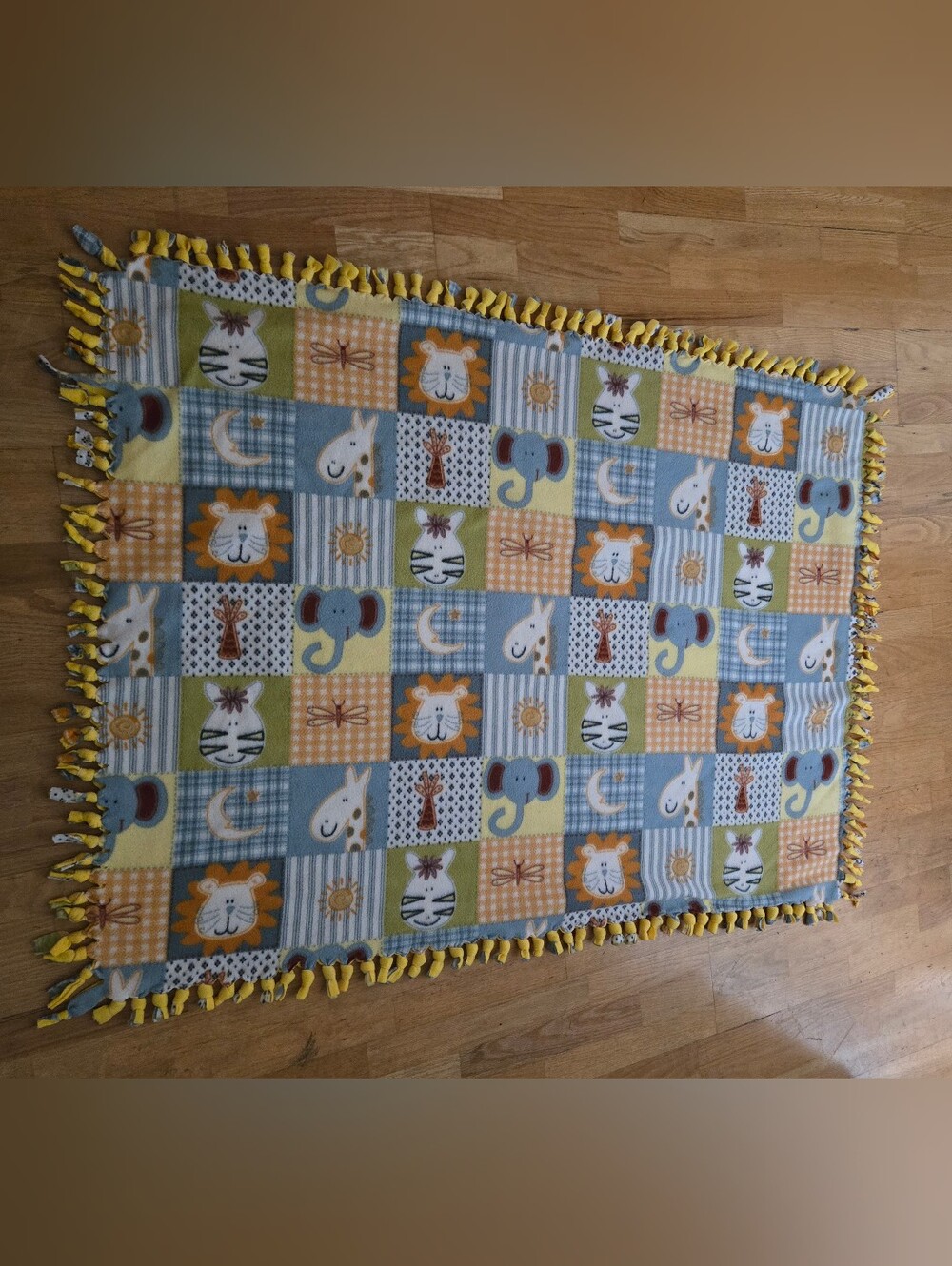 Soft Plush Baby Blanket in Blue, Yellow, Orange & Green 57 X 44